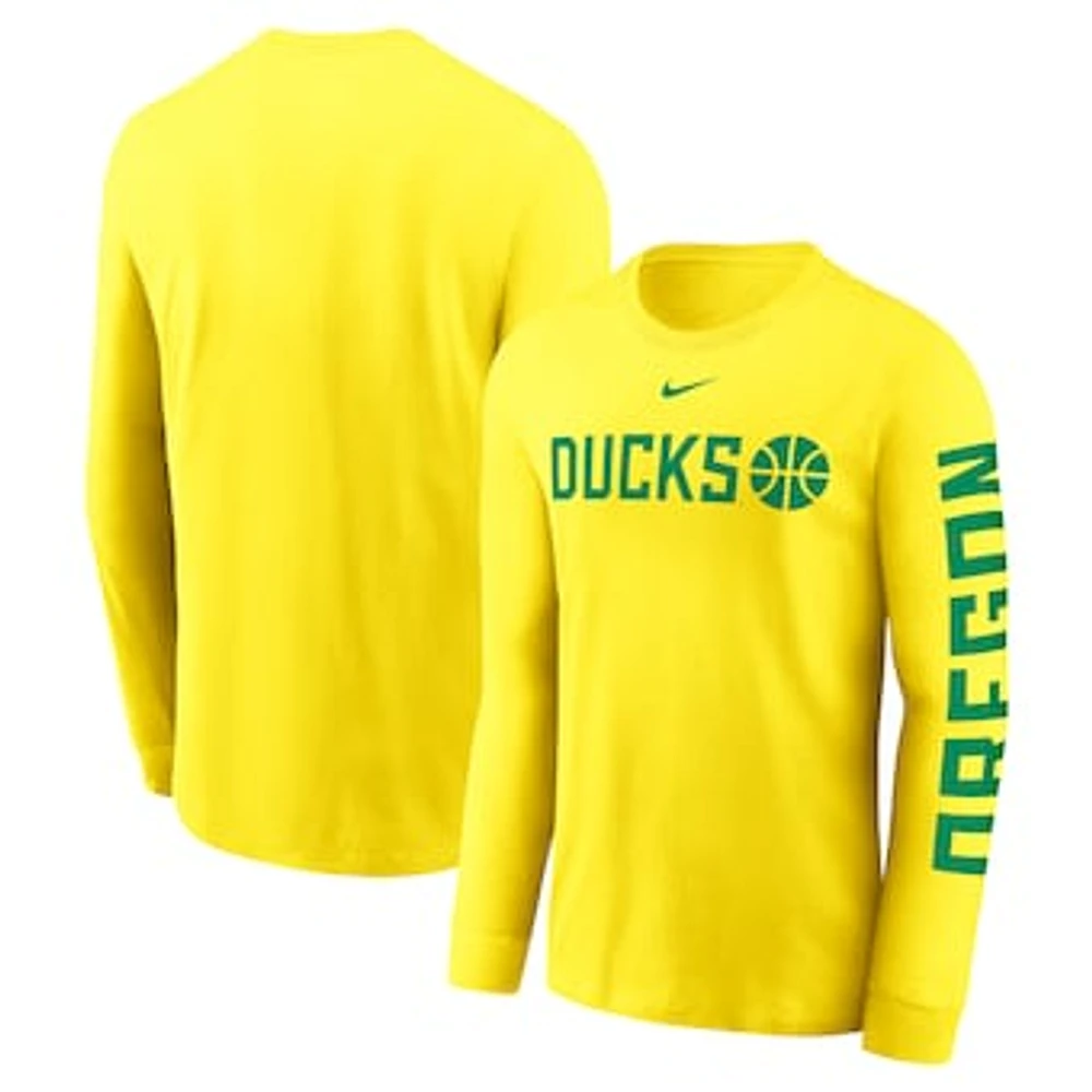 Men's Nike  Yellow Oregon Ducks Basketball Icon Two-Hit Long Sleeve T-Shirt