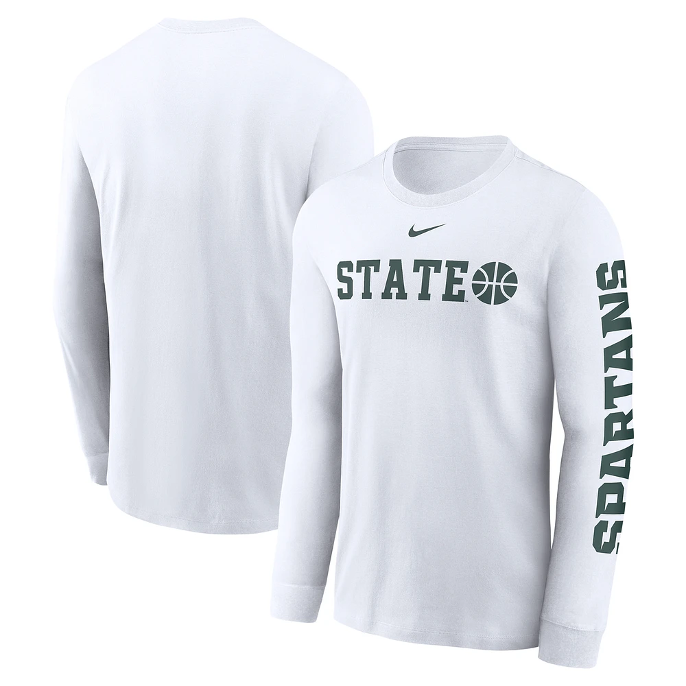 Men's Nike  White Michigan State Spartans Basketball Icon Two-Hit Long Sleeve T-Shirt