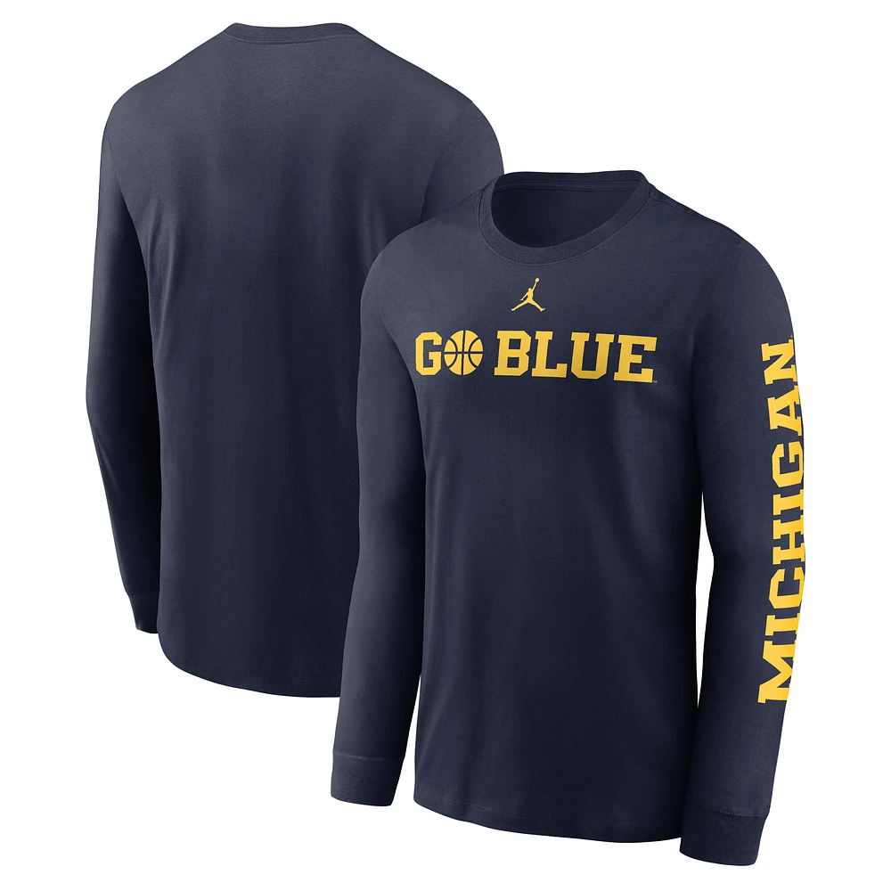 Men's Jordan Brand  Navy Michigan Wolverines Basketball Icon Two-Hit Long Sleeve T-Shirt