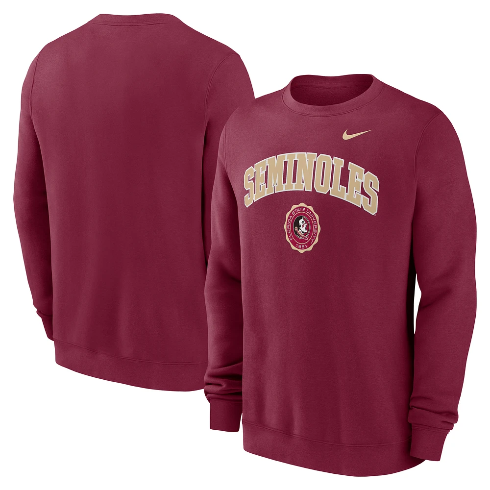 Men's Nike Garnet Florida State Seminoles Arched Seal Pullover Sweatshirt