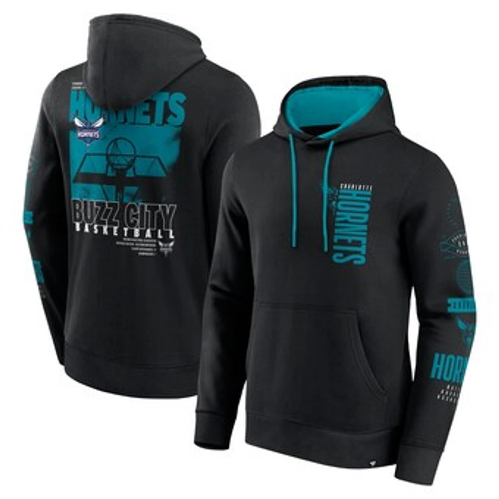 Men's Fanatics Black Charlotte Hornets Game Time Crossover Pullover Hoodie