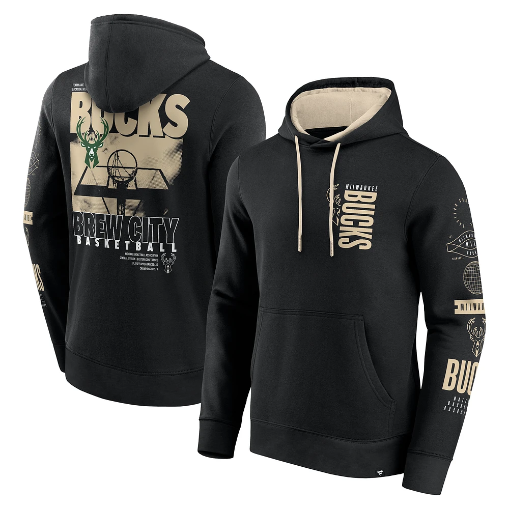 Men's Fanatics Black Milwaukee Bucks Game Time Crossover Pullover Hoodie