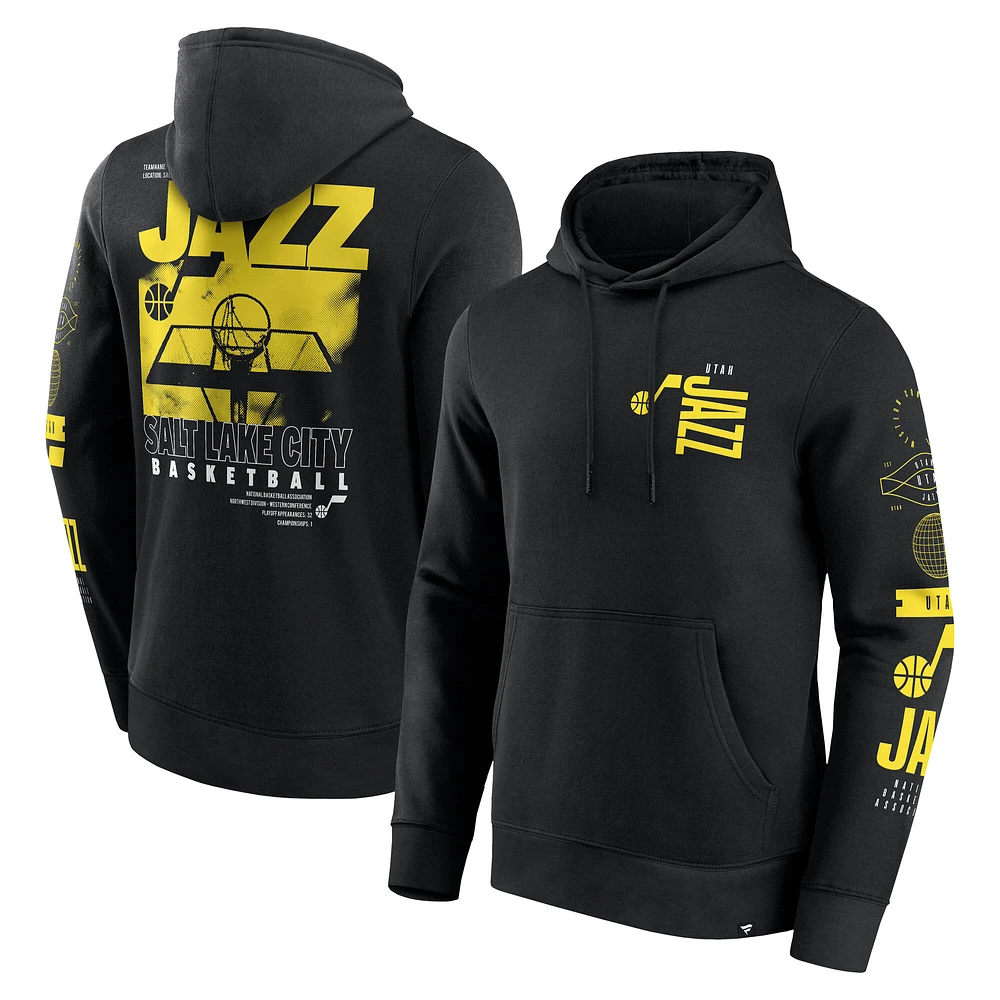 Men's Fanatics Black Utah Jazz Game Time Crossover Pullover Hoodie