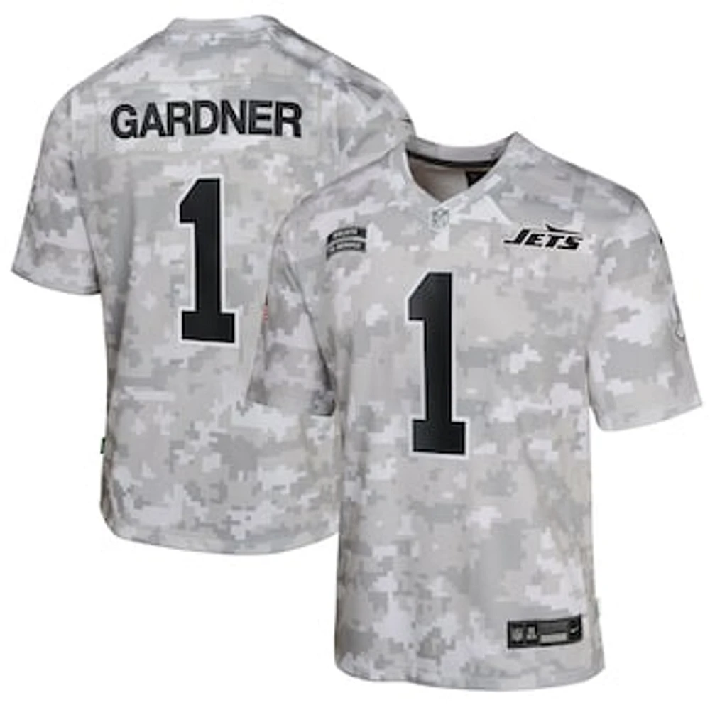 Youth Nike Sauce Gardner Arctic Camo New York Jets 2024 Salute to Service Game Jersey