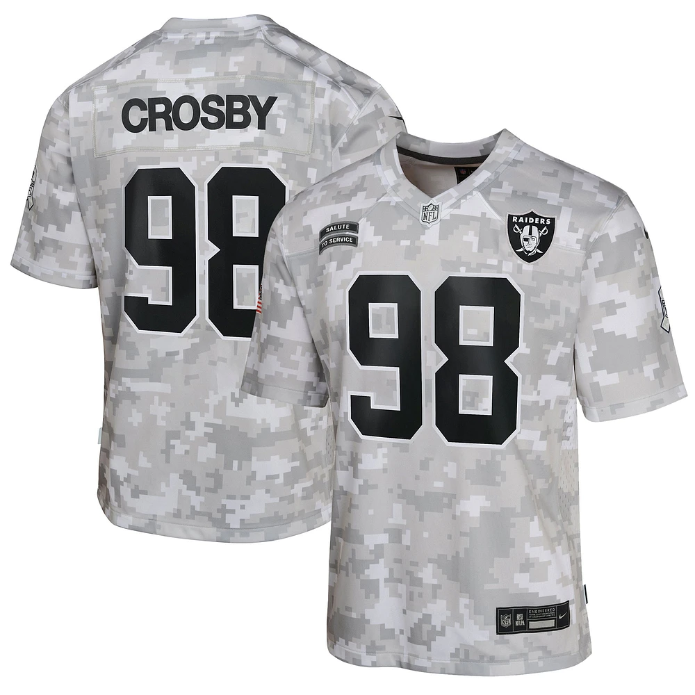 Youth Nike Maxx Crosby Arctic Camo Las Vegas Raiders 2024 Salute to Service Game Jersey