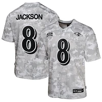 Youth Nike Lamar Jackson Arctic Camo Baltimore Ravens 2024 Salute to Service Game Jersey