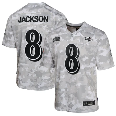 Youth Nike Lamar Jackson Arctic Camo Baltimore Ravens 2024 Salute to Service Game Jersey