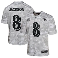 Youth Nike Lamar Jackson Arctic Camo Baltimore Ravens 2024 Salute to Service Game Jersey