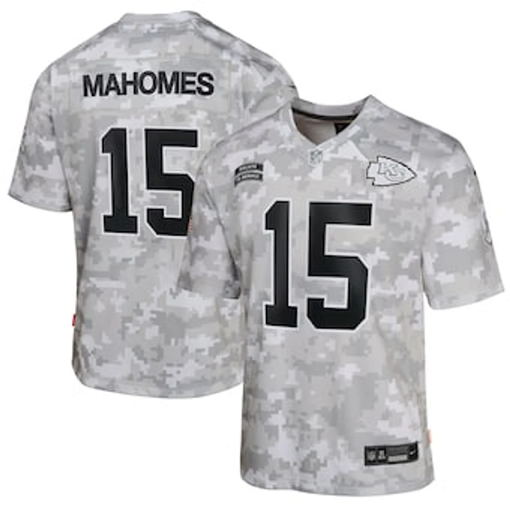 Youth Nike Patrick Mahomes Arctic Camo Kansas City Chiefs 2024 Salute to Service Game Jersey