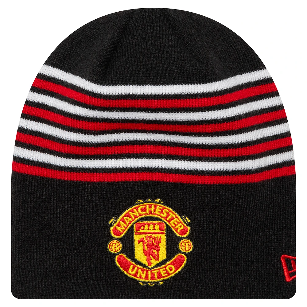 Men's New Era Black Manchester United Stripe Skull Knit Hat