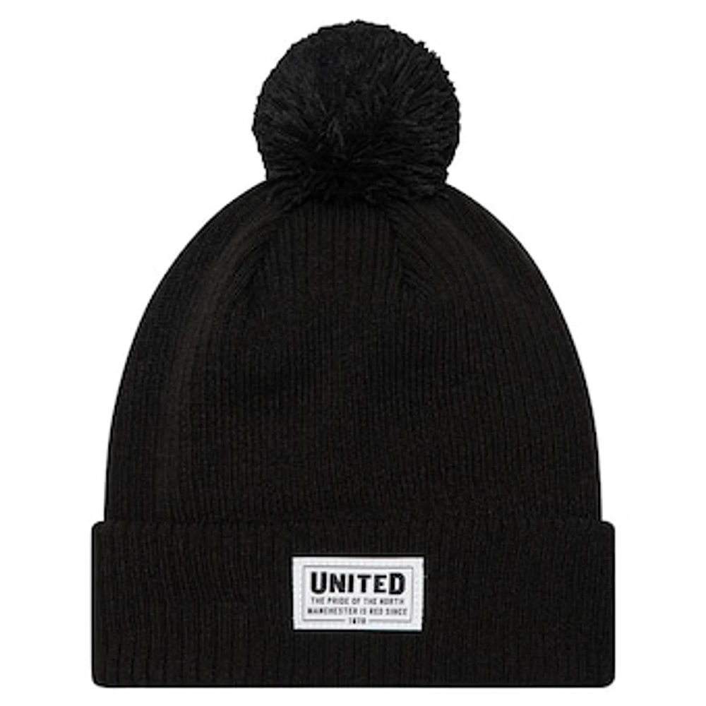 Men's New Era Black Manchester United Stitch Patch Cuffed Knit Hat with Pom