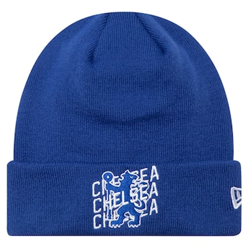 Men's New Era Blue Chelsea Wordmark Overlay Cuffed Knit Hat