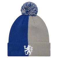 Men's New Era Blue Chelsea Color Block Cuffed Knit Hat with Pom