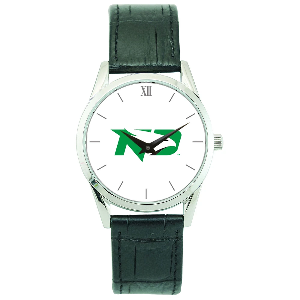 Men's Silver North Dakota Stainless Steel Watch with Leather Band
