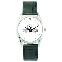 Men's Silver Jackson State Tigers Stainless Steel Watch with Leather Band
