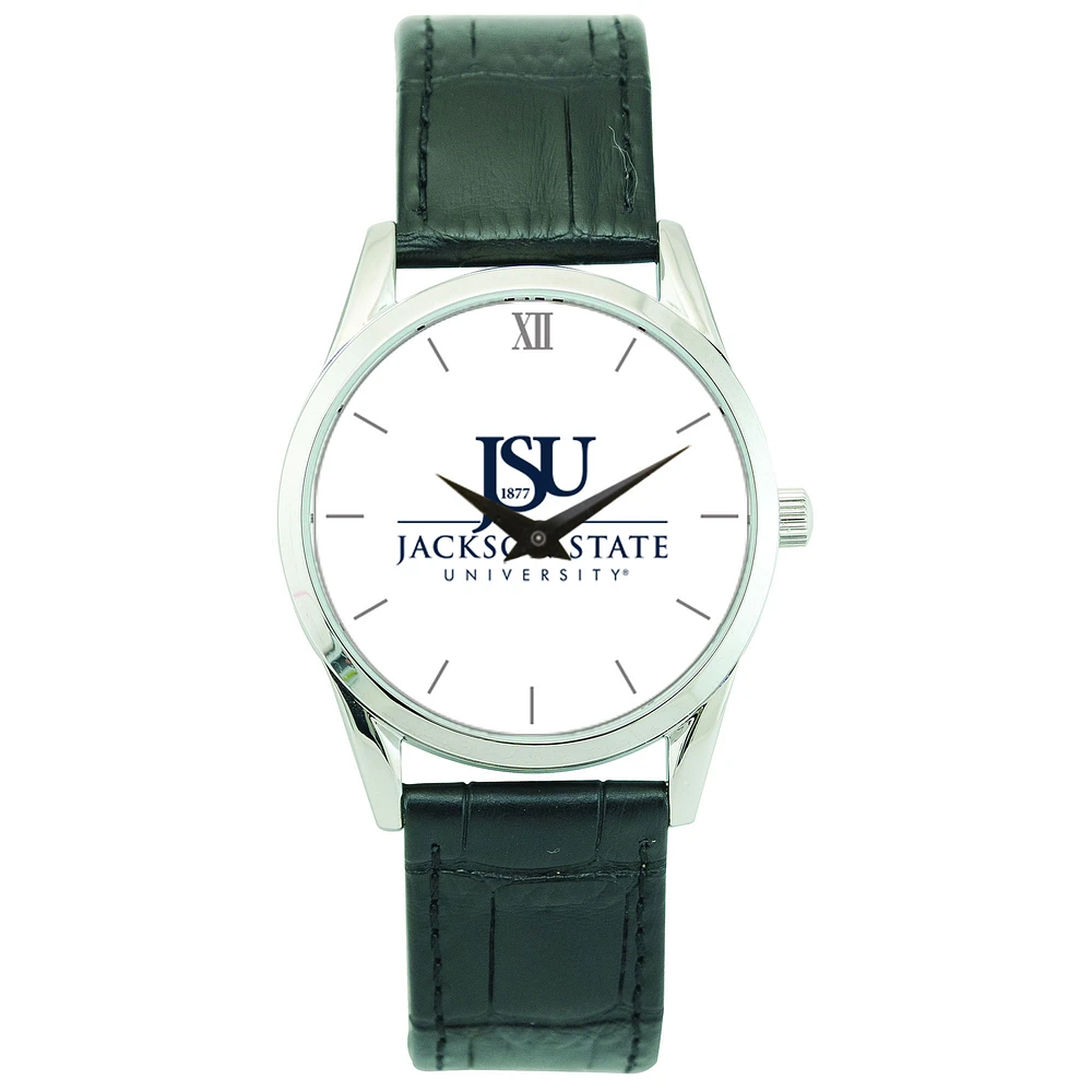 Men's Silver Jackson State Tigers Stainless Steel Watch with Leather Band