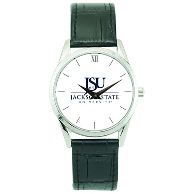 Men's Silver Jackson State Tigers Stainless Steel Watch with Leather Band