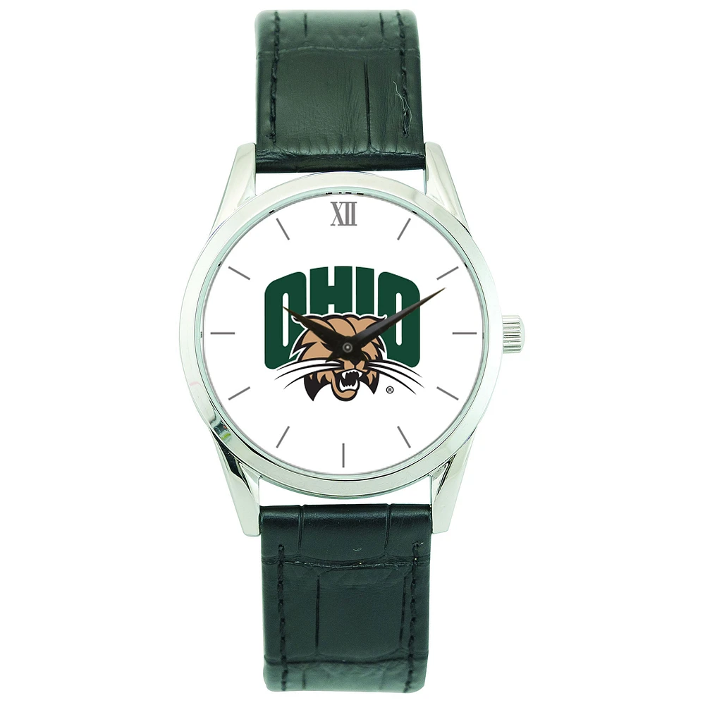 Men's Silver Ohio Bobcats Stainless Steel Watch with Leather Band