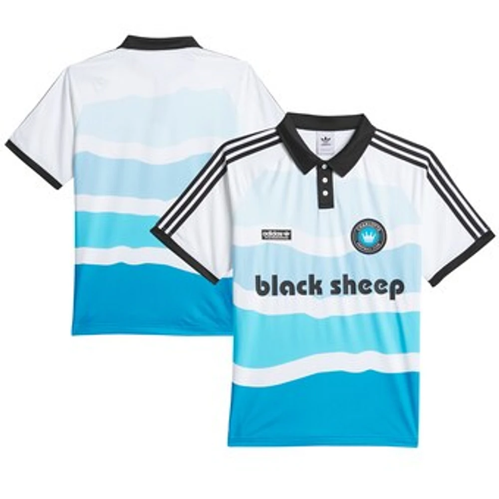 Men's adidas Originals White Charlotte FC x Black Sheep Three-Stripes Polo