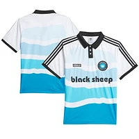 Men's adidas Originals White Charlotte FC x Black Sheep Three-Stripes Polo