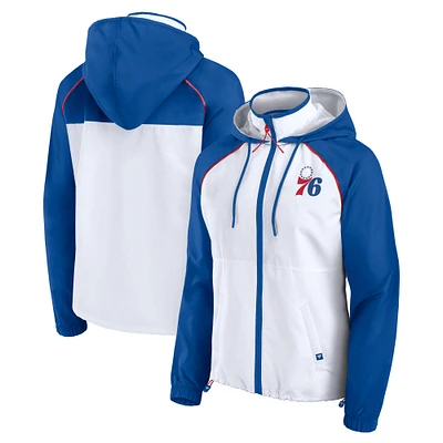 Women's Fanatics White/Royal Philadelphia 76ers Anorak Raglan Full-Zip Hoodie Jacket