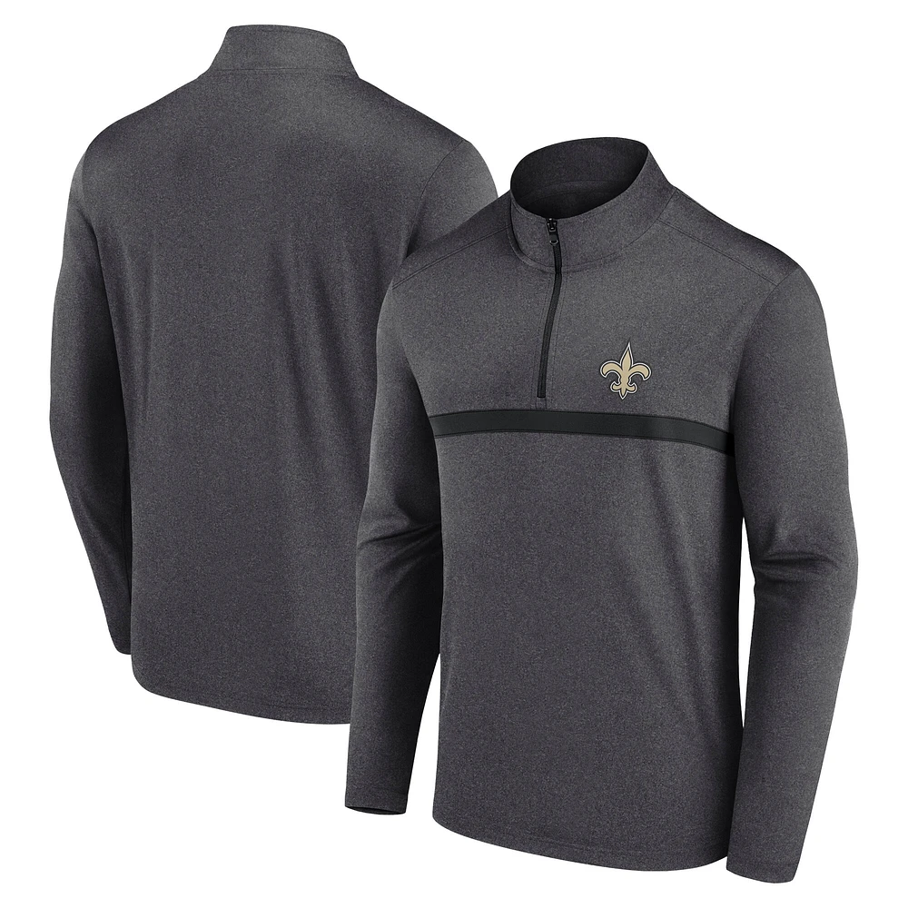 Men's Fanatics Heather Charcoal New Orleans Saints Head-to-Head Quarter-Zip Pullover
