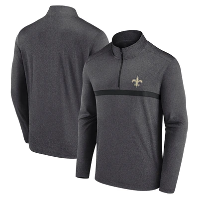 Men's Fanatics  Heather Charcoal New Orleans Saints Head-to-Head Quarter-Zip Pullover