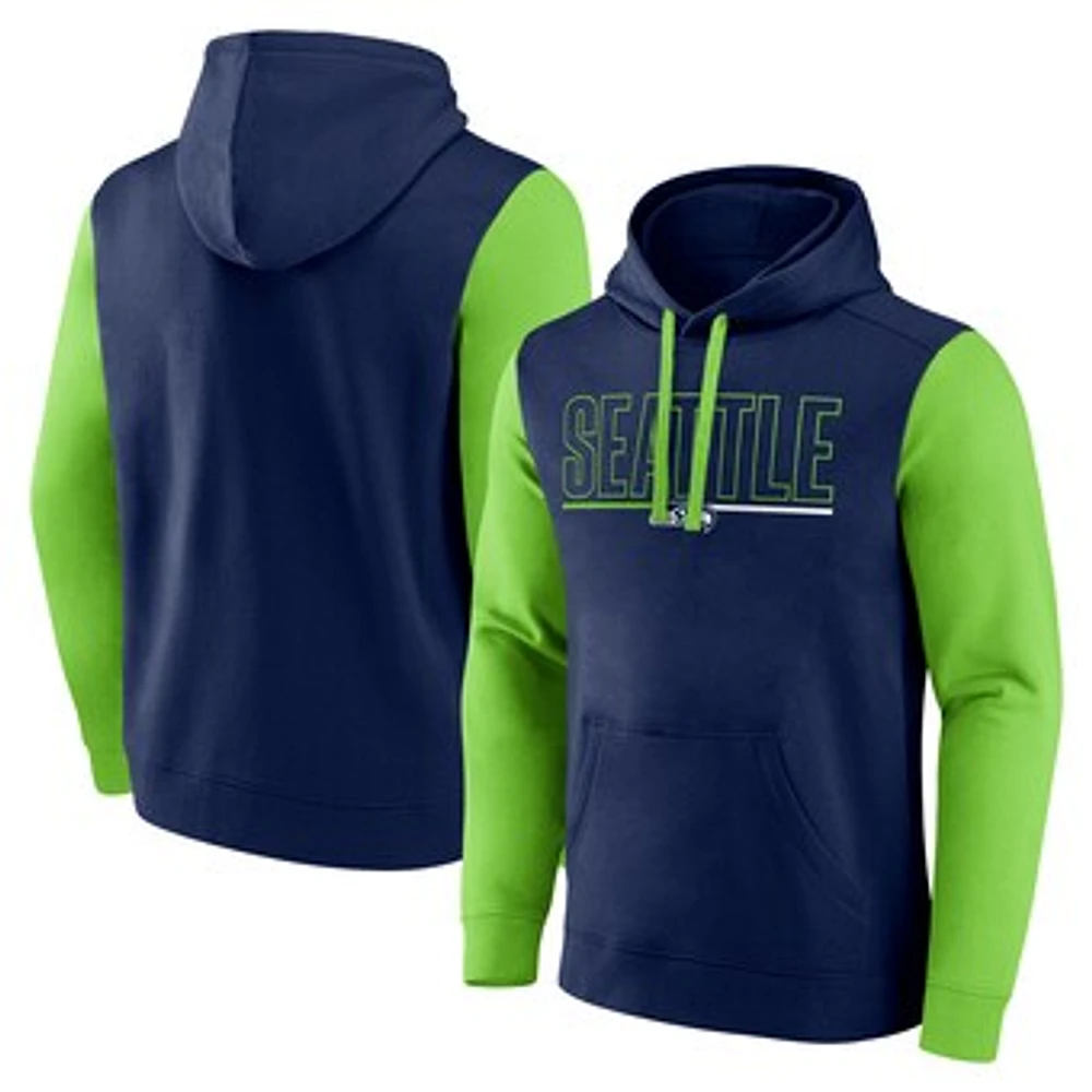 Men's Fanatics College Navy/Neon Green Seattle Seahawks Outline Pullover Hoodie