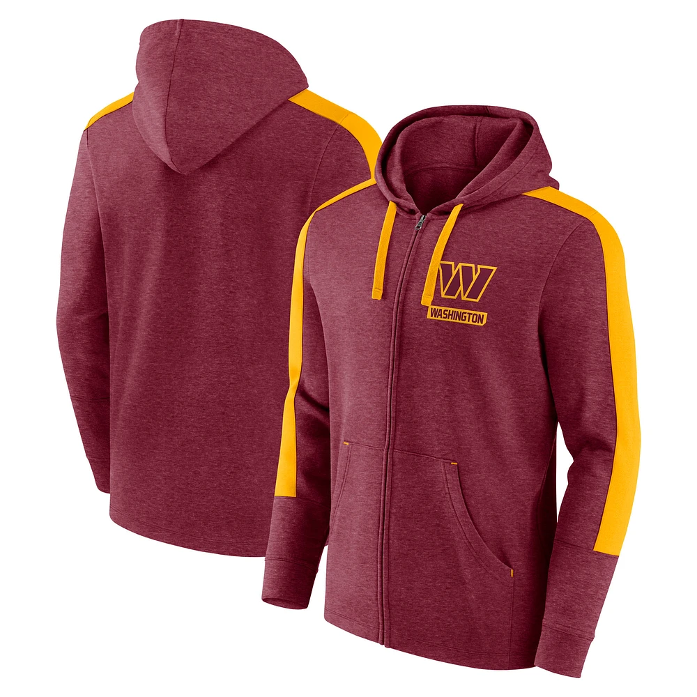 Men's Fanatics  Heather Burgundy Washington Commanders Gains Full-Zip Hoodie