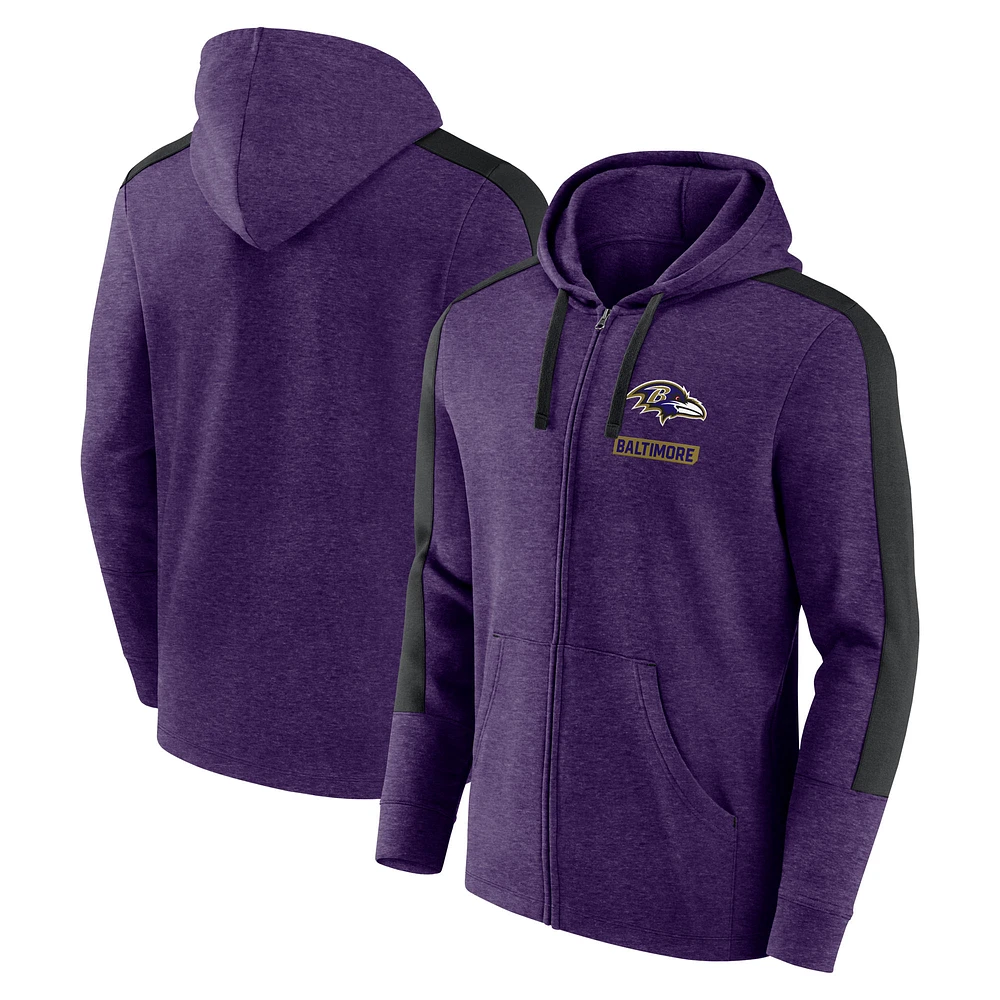 Men's Fanatics  Heather Purple Baltimore Ravens Gains Full-Zip Hoodie