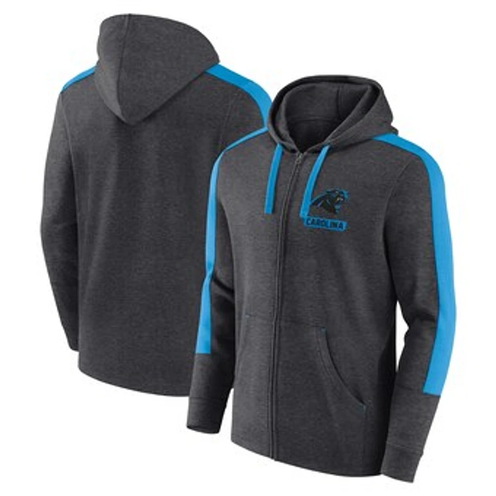 Men's Fanatics  Heather Charcoal Carolina Panthers Gains Full-Zip Hoodie