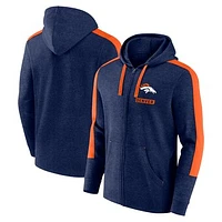 Men's Fanatics  Heather Navy Denver Broncos Gains Full-Zip Hoodie