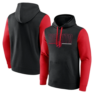 Men's Black Toronto Raptors Outline Colorblock Pullover Hoodie