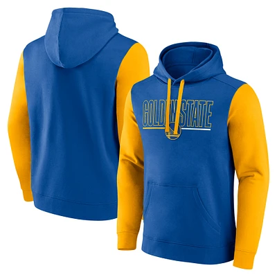 Men's Royal Golden State Warriors Outline Colorblock Pullover Hoodie