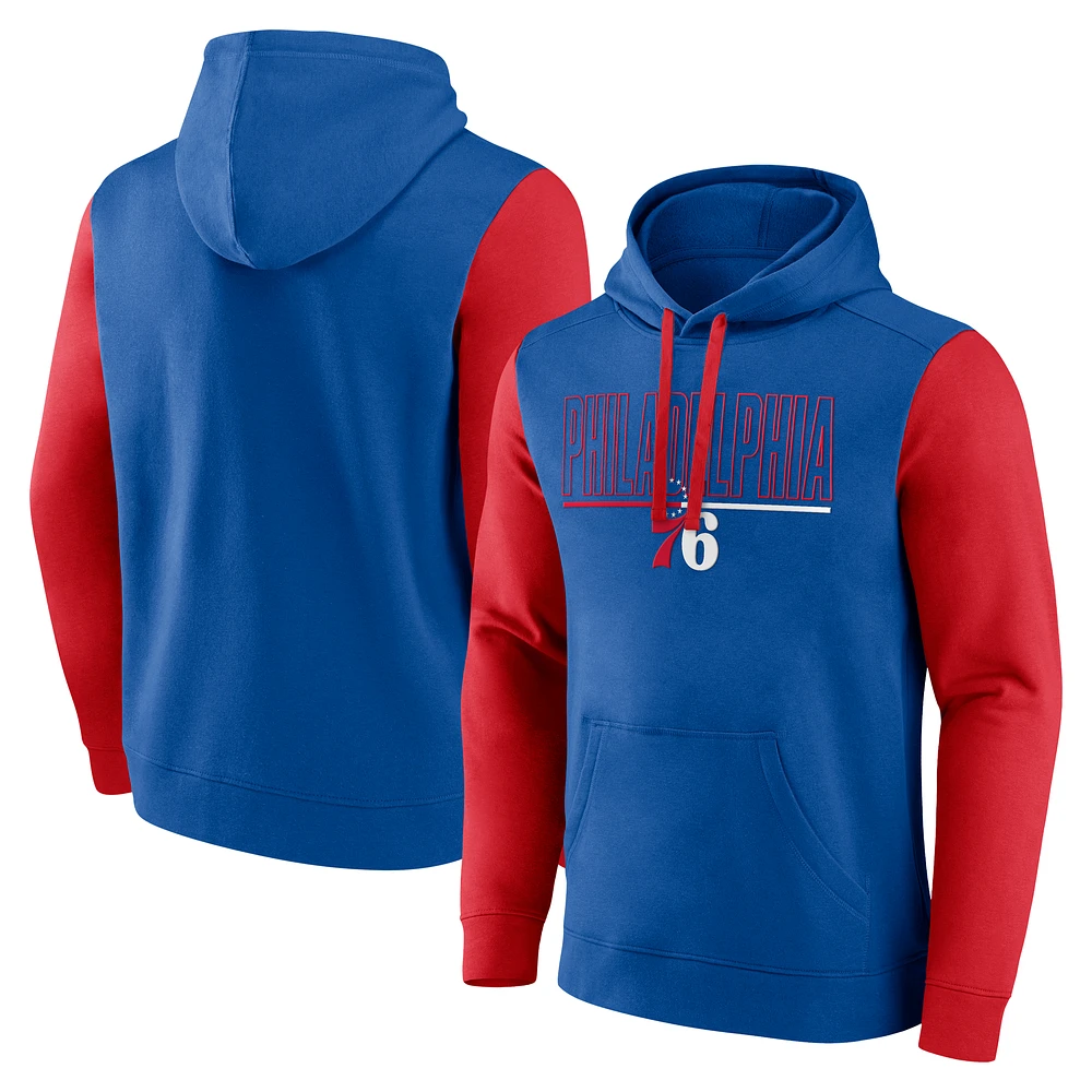 Men's Royal Philadelphia 76ers Outline Colorblock Pullover Hoodie