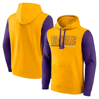 Men's Gold Los Angeles Lakers Outline Colorblock Pullover Hoodie