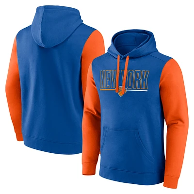 Men's Blue New York Knicks Outline Colorblock Pullover Hoodie