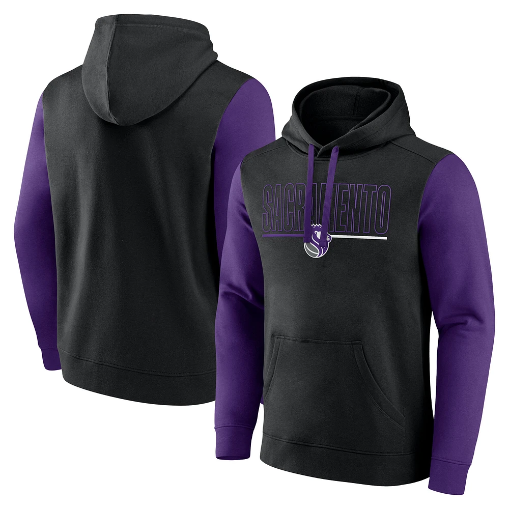 Men's Black Sacramento Kings Outline Colorblock Pullover Hoodie