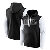 Men's Black Brooklyn Nets Outline Colorblock Pullover Hoodie