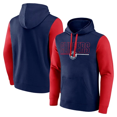 Men's Navy LA Clippers Outline Colorblock Pullover Hoodie