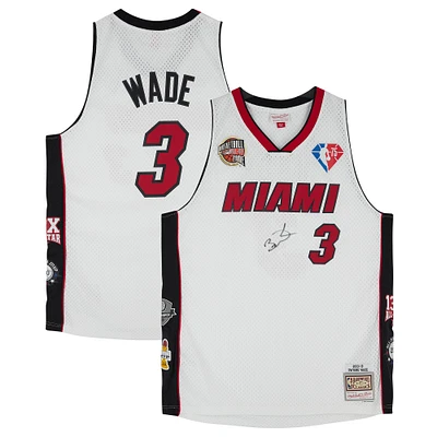 Dwyane Wade Miami Heat Autographed White Mitchell & Ness Hall of Fame Class of 2023 Throwback Swingman Jersey - Signed On Front