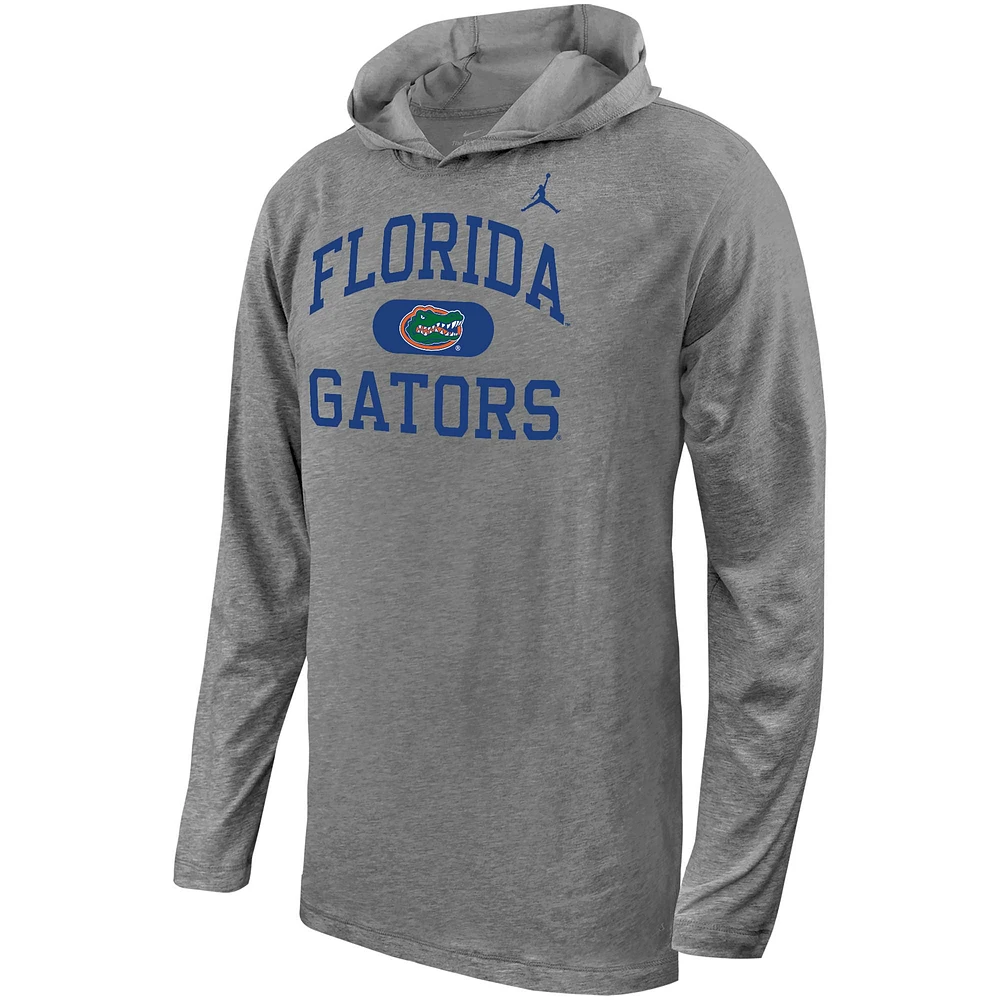 Youth Jordan Brand Gray Florida Gators Stacked Logo Hoodie Long Sleeve T-Shirt