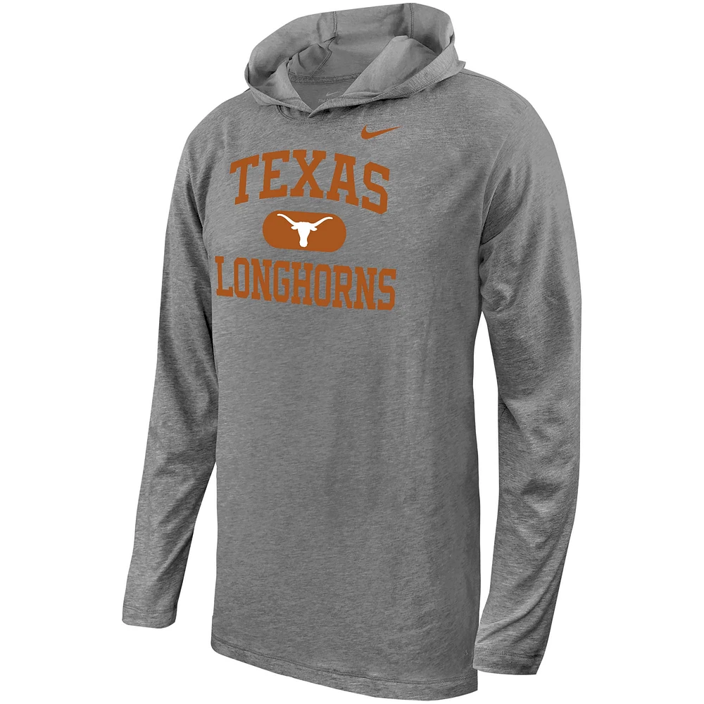 Youth Nike Gray Texas Longhorns Stacked Logo Hoodie Long Sleeve T-Shirt