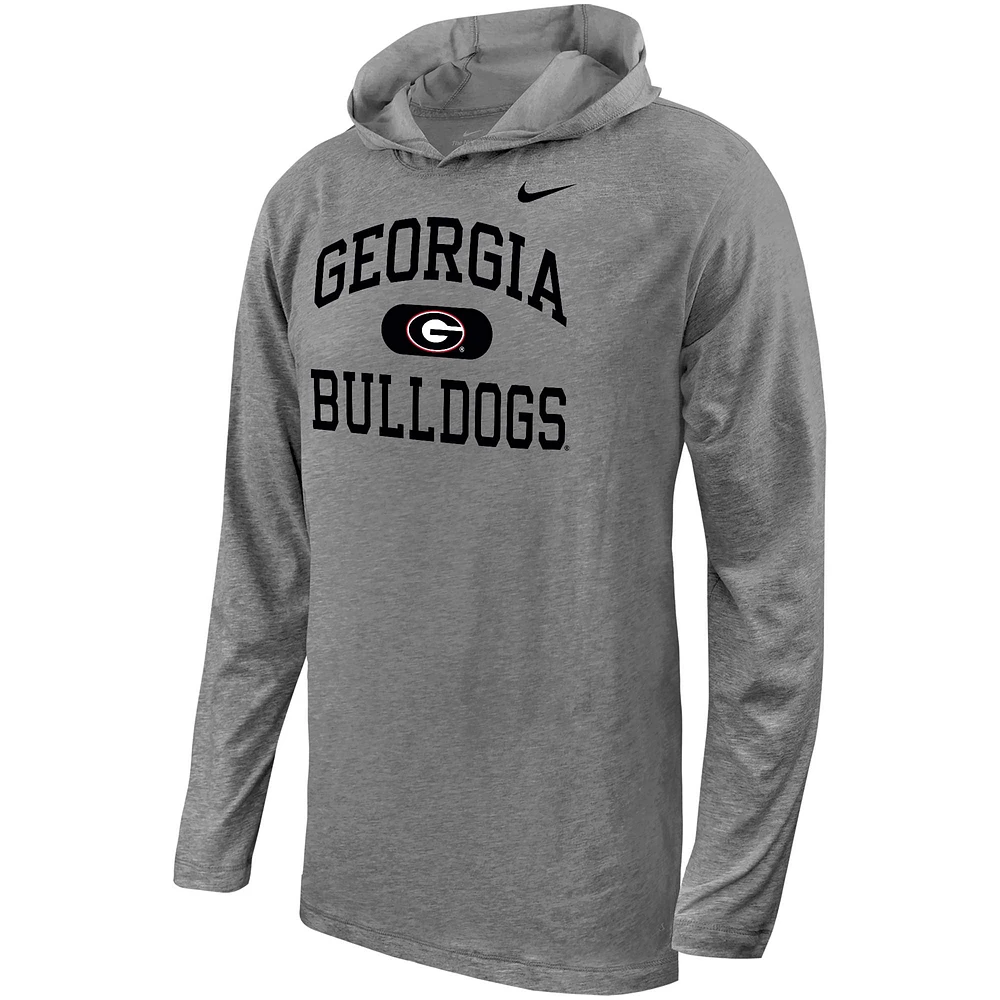 Youth Nike Gray Georgia Bulldogs Stacked Logo Hoodie Long Sleeve T-Shirt