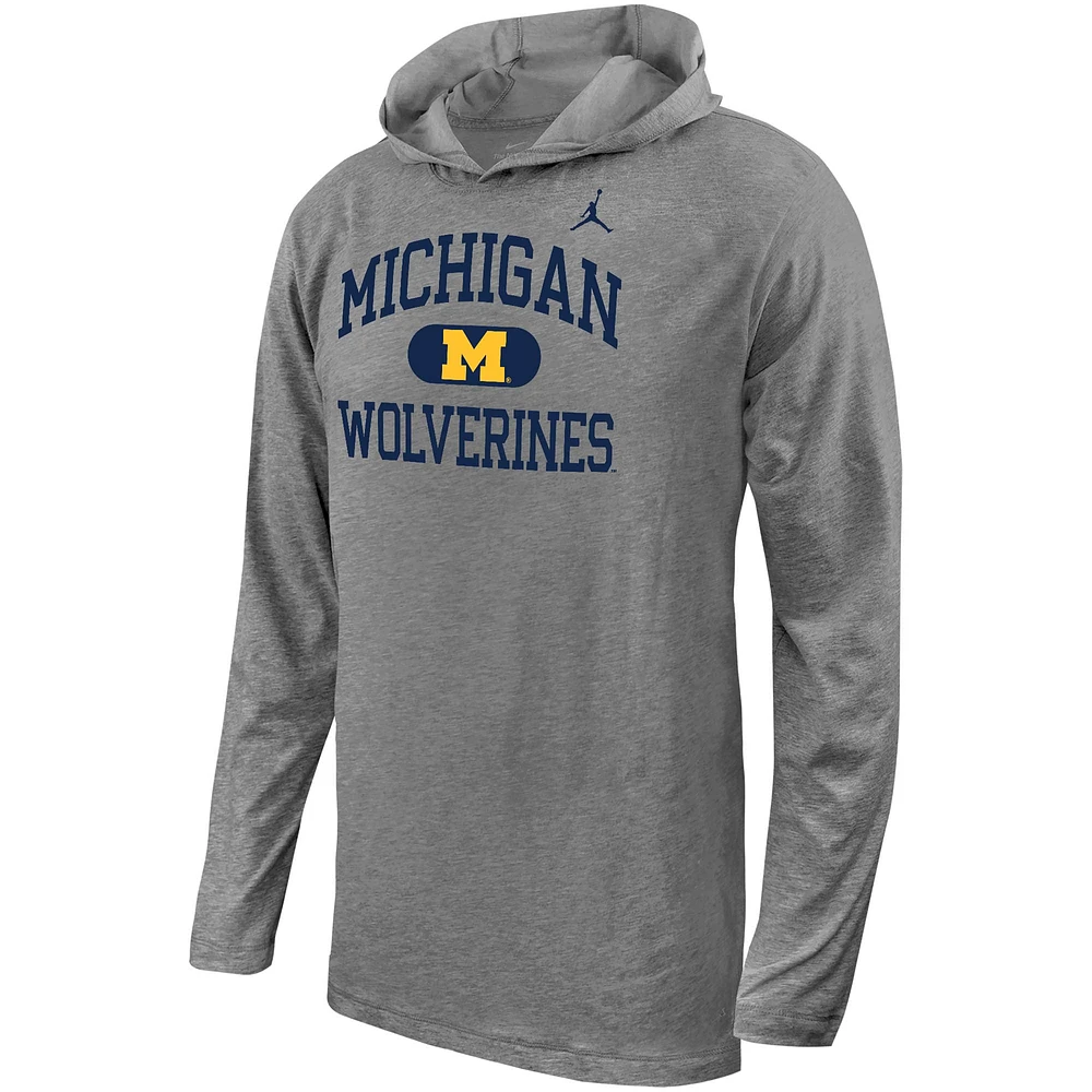 Youth Jordan Brand Gray Michigan Wolverines Stacked Logo Hoodie Long Sleeve T-Shirt