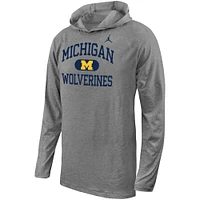 Youth Jordan Brand Gray Michigan Wolverines Stacked Logo Hoodie Long Sleeve T-Shirt