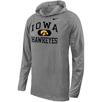 Youth Nike Gray Iowa Hawkeyes Stacked Logo Hoodie Long Sleeve T-Shirt