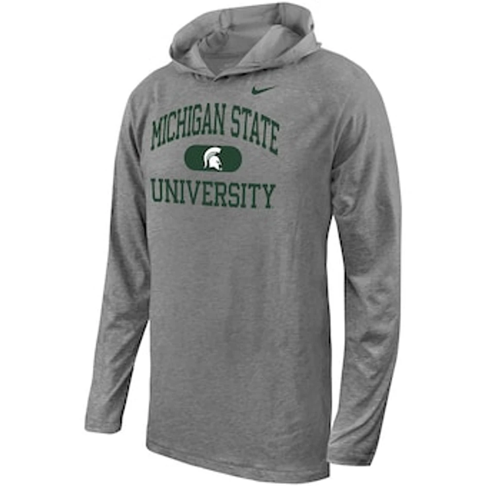 Youth Nike Gray Michigan State Spartans Stacked Logo Hoodie Long Sleeve T-Shirt