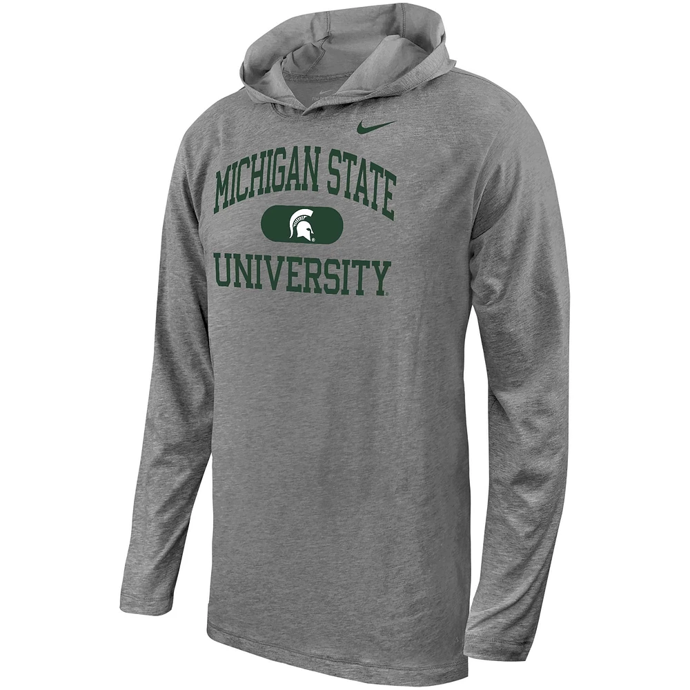 Youth Nike Gray Michigan State Spartans Stacked Logo Hoodie Long Sleeve T-Shirt