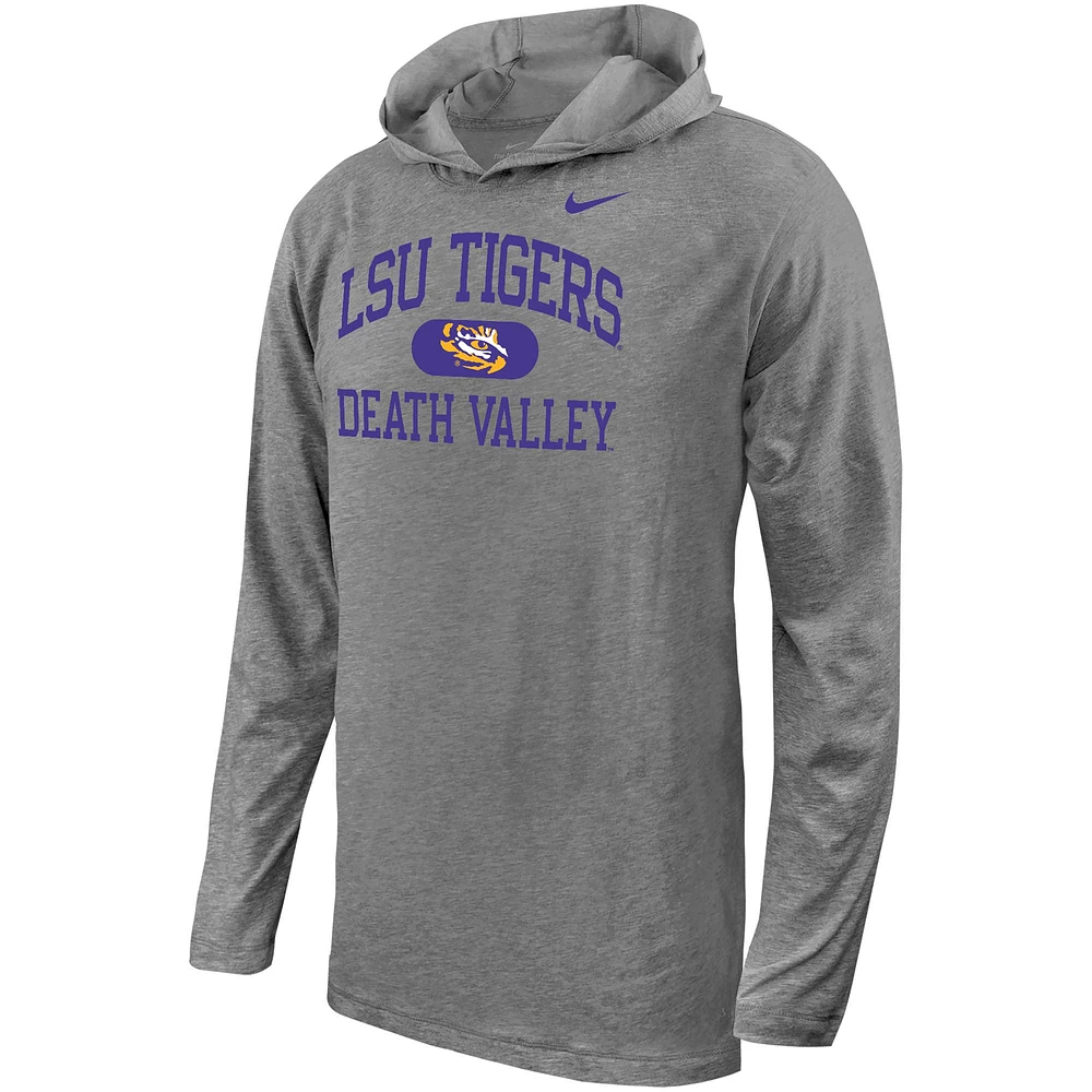 Youth Nike Gray LSU Tigers Stacked Logo Hoodie Long Sleeve T-Shirt